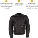 Zwarte 4-seizoenen motorjas voor heren, CE-gekeurd en inclusief schouder- en elleboogbeschermers.