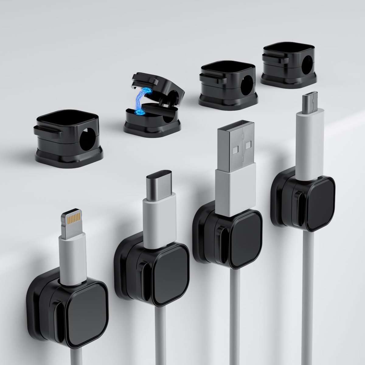 RCIDOS Pack of 8 Cable Holders, Desk Cable Holders, Magnetic Cable Clips, Cable Holders, Self Adhesive for Charging - ShopVlot