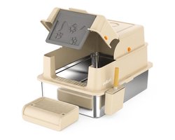 Cellavi RVS Kattenbak XXXL - Extra Grote Gesloten Kattenbak - Hygiënisch & Lekvrij - Met Geurfilter, Deur & Schepje - Duurzaam Kattentoilet - 70×50×42 cm - Beige