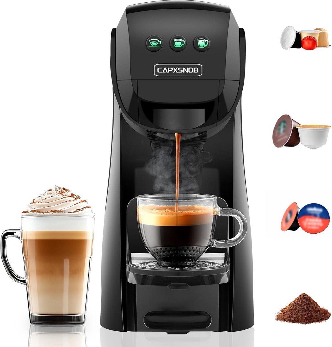 Koffiezetapparaat - Eenkopsmachine - Thuis en kantoor - 4-in-1 Systeem - 082 L Waterreservoir - Zwart