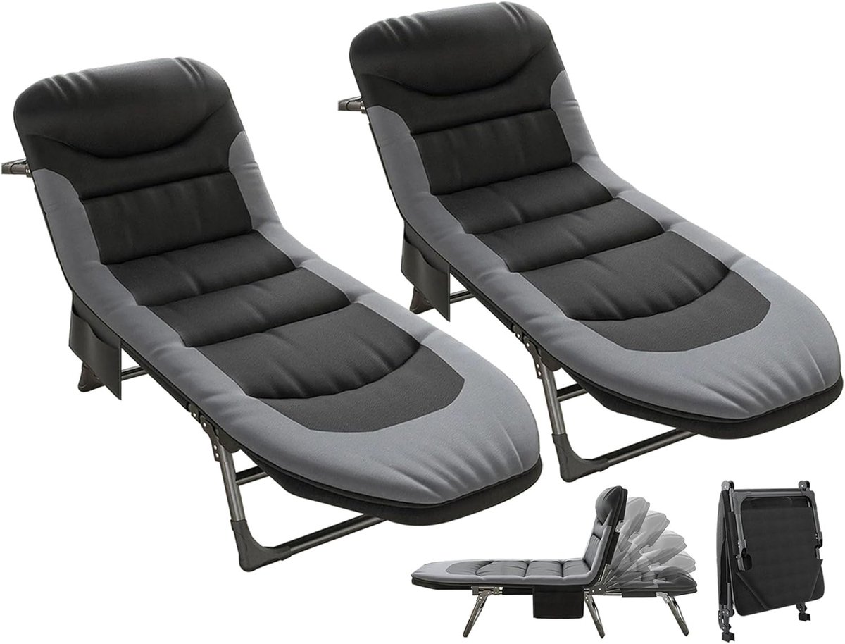 Campingbed - Vouwbed - Ontspannen Buiten - 6-voudig Verstelbaar - 190 x 65 cm - Zwart