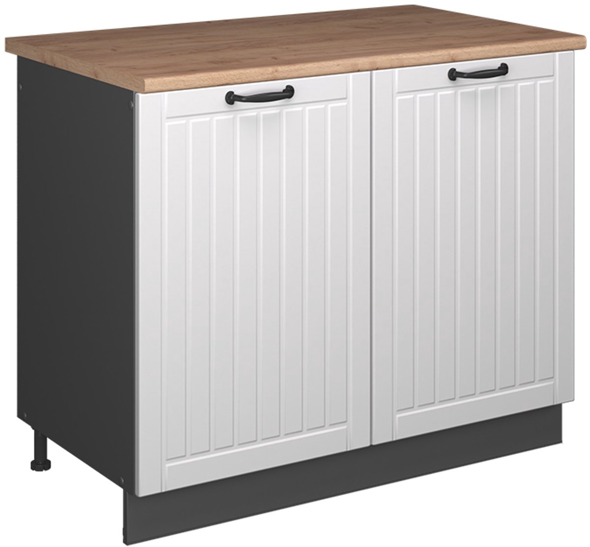 Vicco Wastafelkast Fame-Line, Wit Landhuis/Antraciet, 100 cm, WB Eik