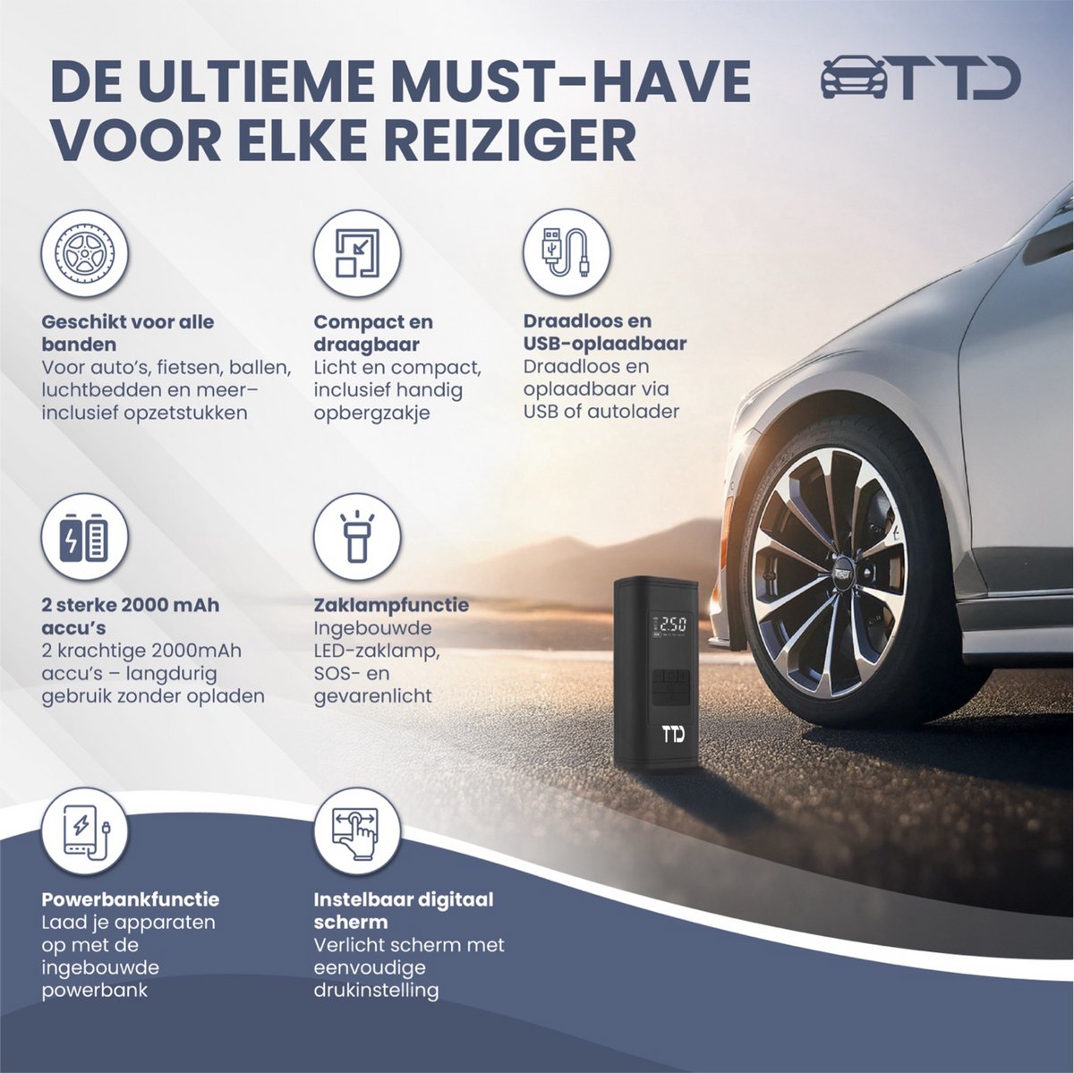 TTD - Draagbare Elektrische Bandenpomp