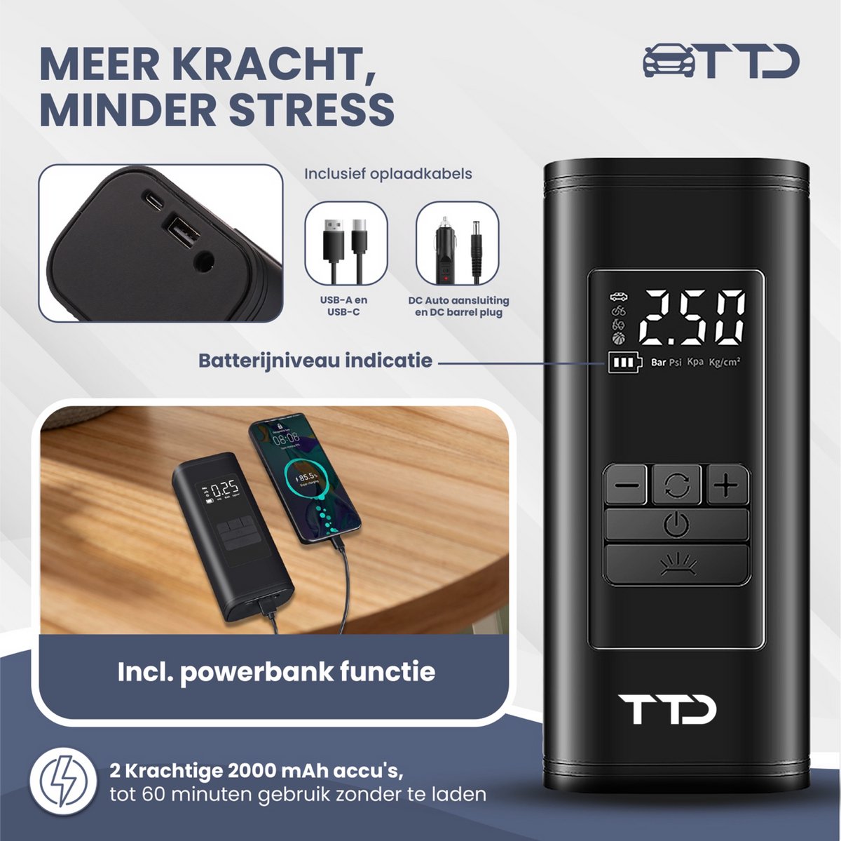 TTD - Draagbare Elektrische Bandenpomp thumbnail 2