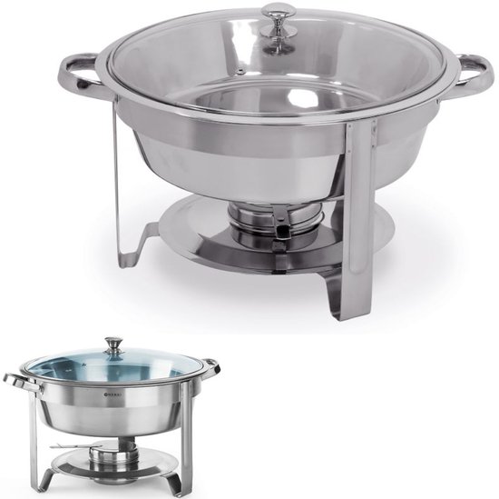 HENDI Ronde chafing dish - glazen deksel - 3,5L - inclusief brandpastahouder - roestvast staal — afbeelding 4