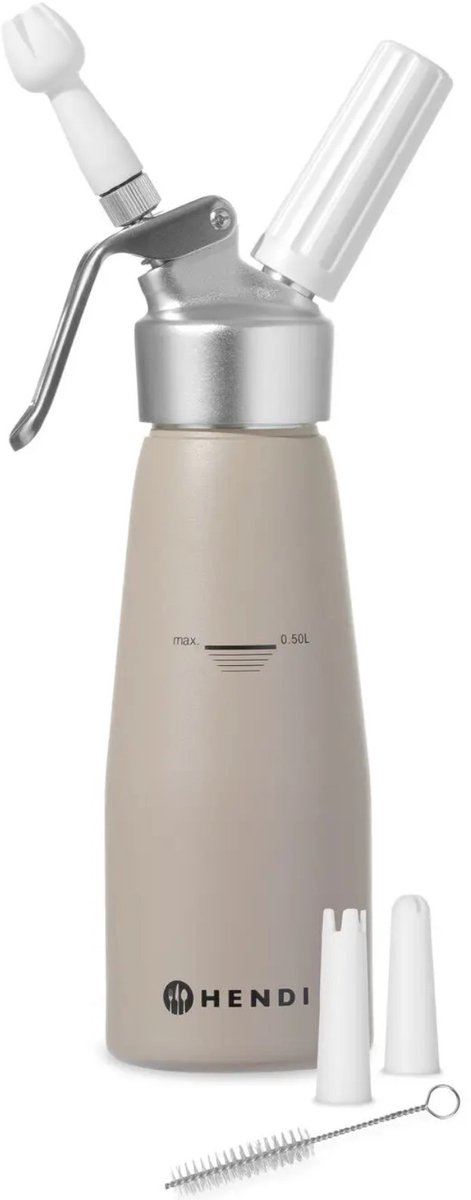 HENDI Slagroomapparaat – 0,5L – Aluminium – Inclusief 3 mondstukken – Taupe