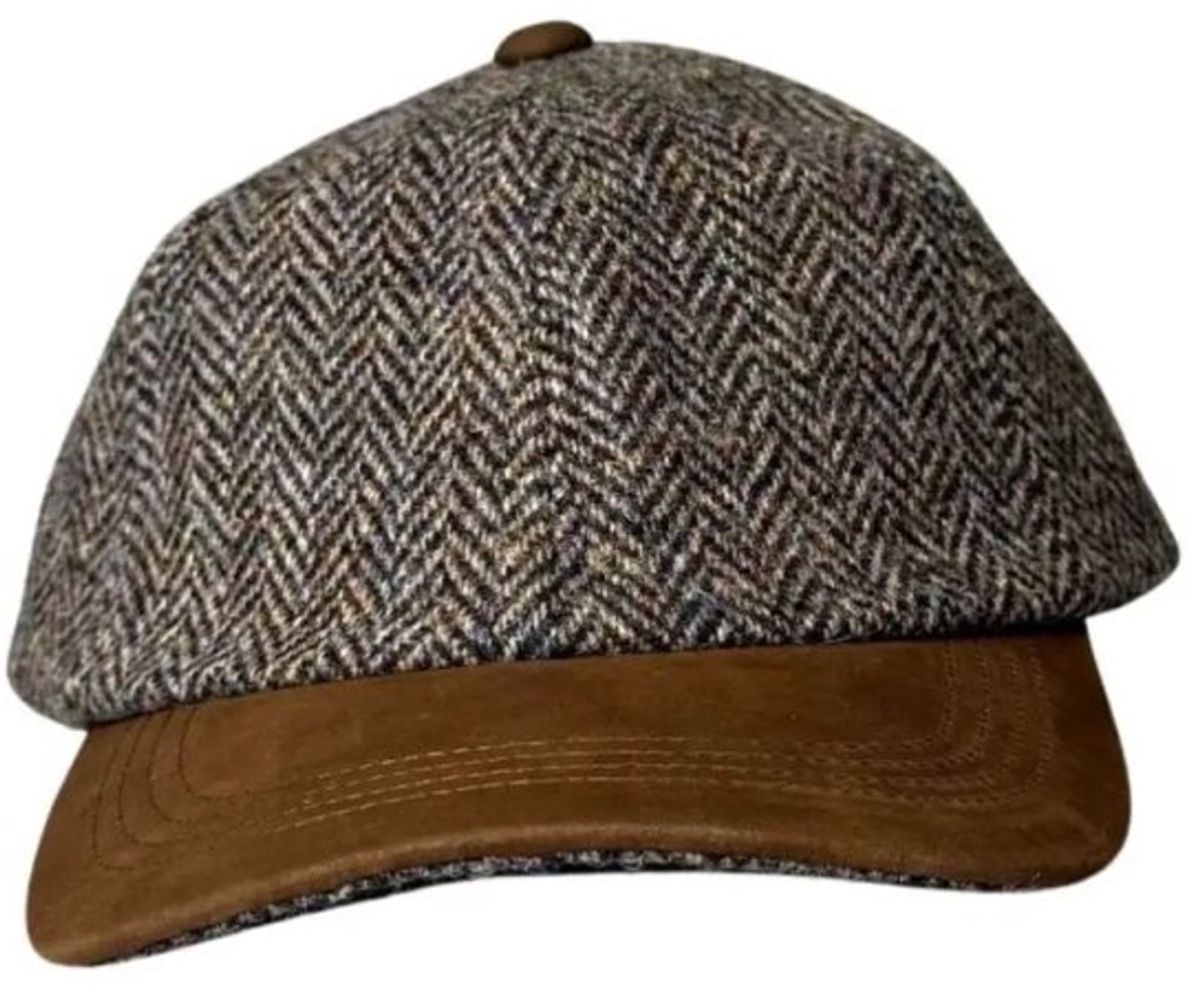 Harris Tweed Baseball Cap – Suède Klep – Verstelbaar – Tweedmill UK Licht grijs