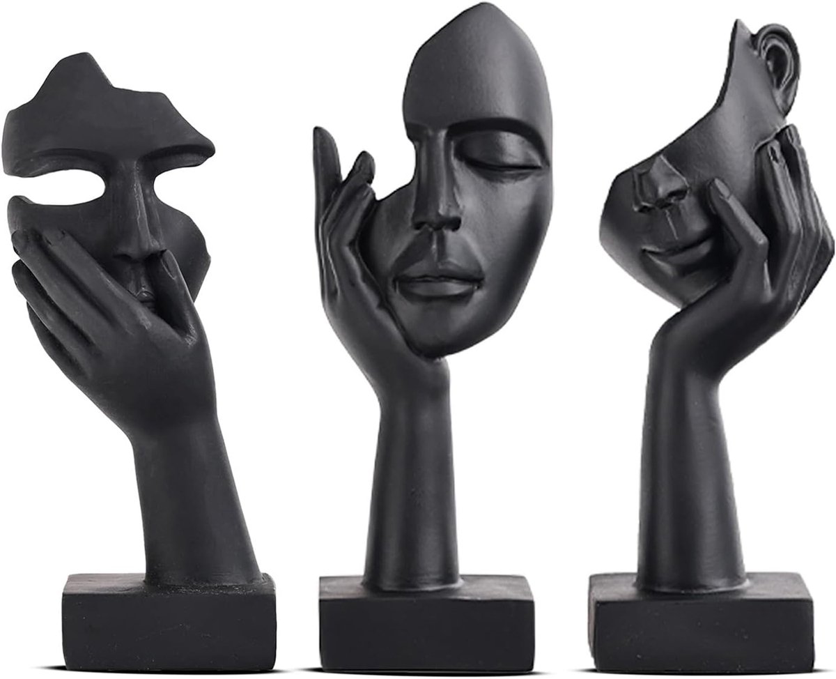 Abstract Beeldjes Set 3 Stuks Zwart - Minimalistische Decoratieve Figuren - Moderne Kunst Sculpturen voor Woonkamer Slaapkamer en Kantoor - Hars Decoratie Set