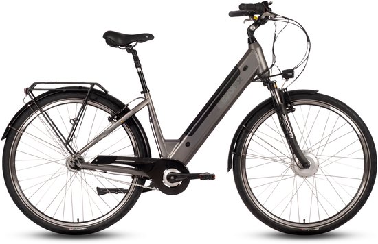 saxxx Comfort Plus 4.0- 28 inch elektrische stadsfiets - 95%Vooraf Geassembleerd Stadsfiets - actieradius tot 90 km - voorwielmotor - 36V 418Wh accu - Shimano 7-speed naafversnelling - LCD-display - Zilvergrijs mat van Saxxx — afbeelding 2
