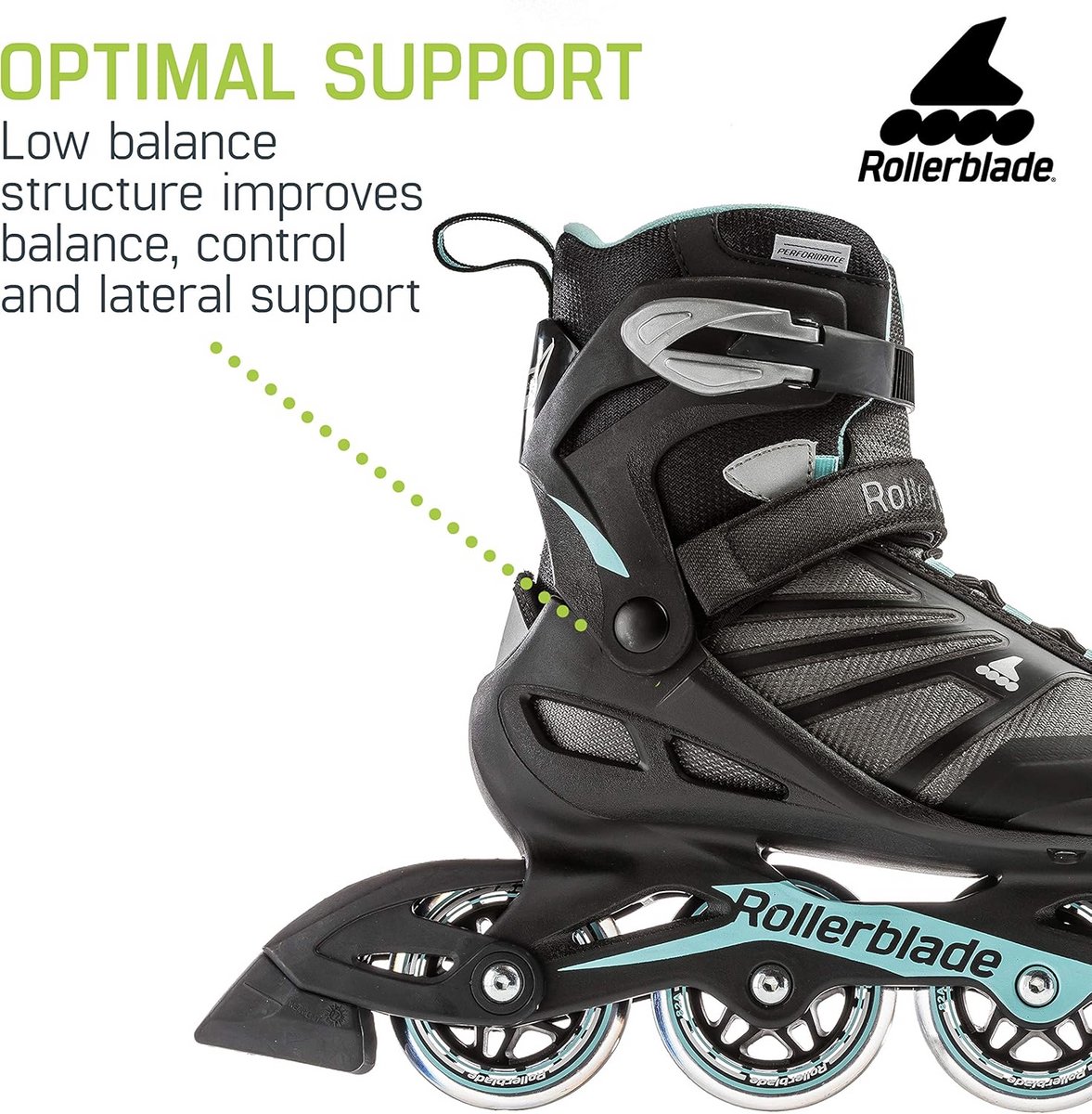 Fitness Skeelers - Inline skates - Recreatief skaten - Hoge manchet ondersteuning - 80 mm wiel - Zwart lichtblauw