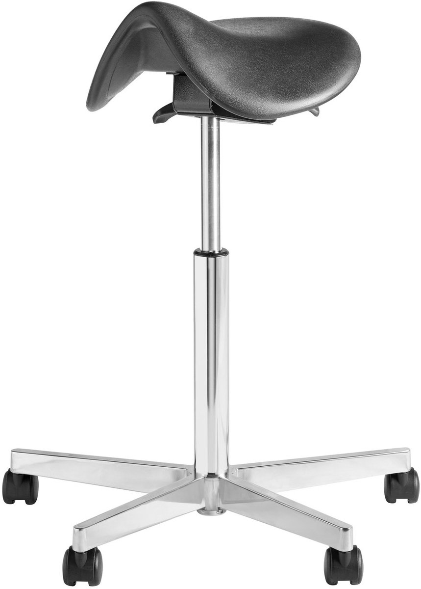 Saddle - Ergonomische Zadelkruk - Antraciet - Gepolijst Aluminium Voetplaat - Met Wielen