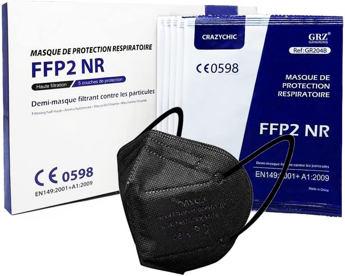FFP2 Masker - Mondkapje CE - Adembescherming - 5 Laags Filtratie - 50 Stuks - Zwart