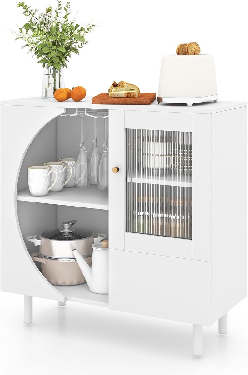 Buffetkast Keuken - Opbergkast Dressoir - Keukengerei Organiseren - Met Wijnglashouder - 8