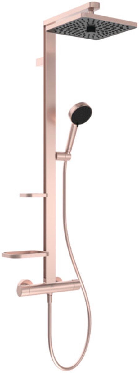 Ideal Standard IS Douchesysteem Ceratherm Alu+ m.therm. - 2 schappen, 2F-HB en vierkante 2F-KB Rose, BE210RO
