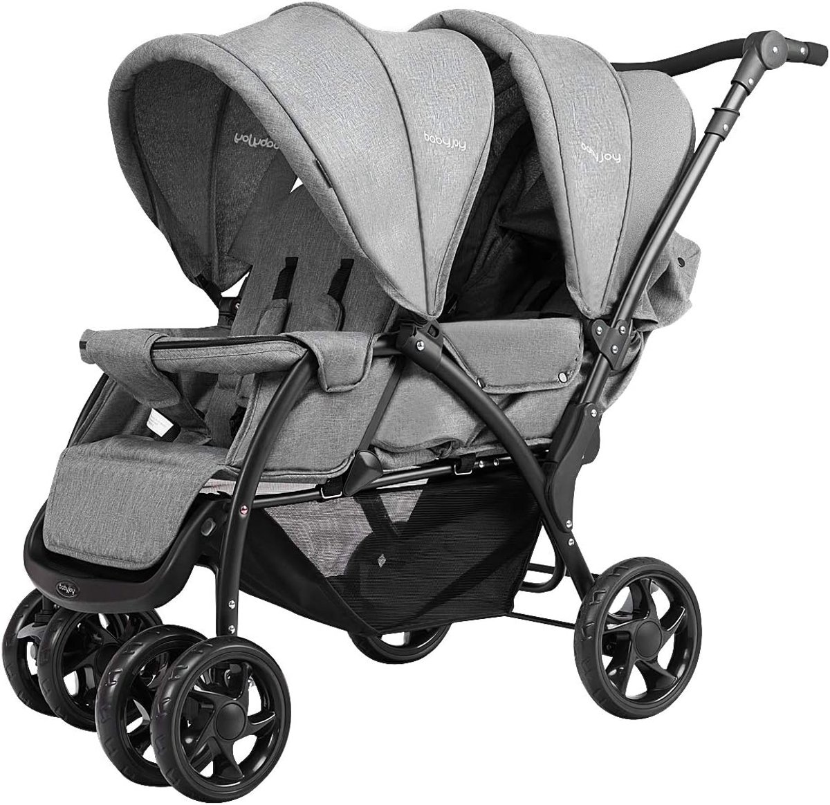 Dubbele Kinderwagen - Tweelingbuggy - Gezinsuitje - Inklapbaar Ontwerp - 95x57x123 cm - Grijs