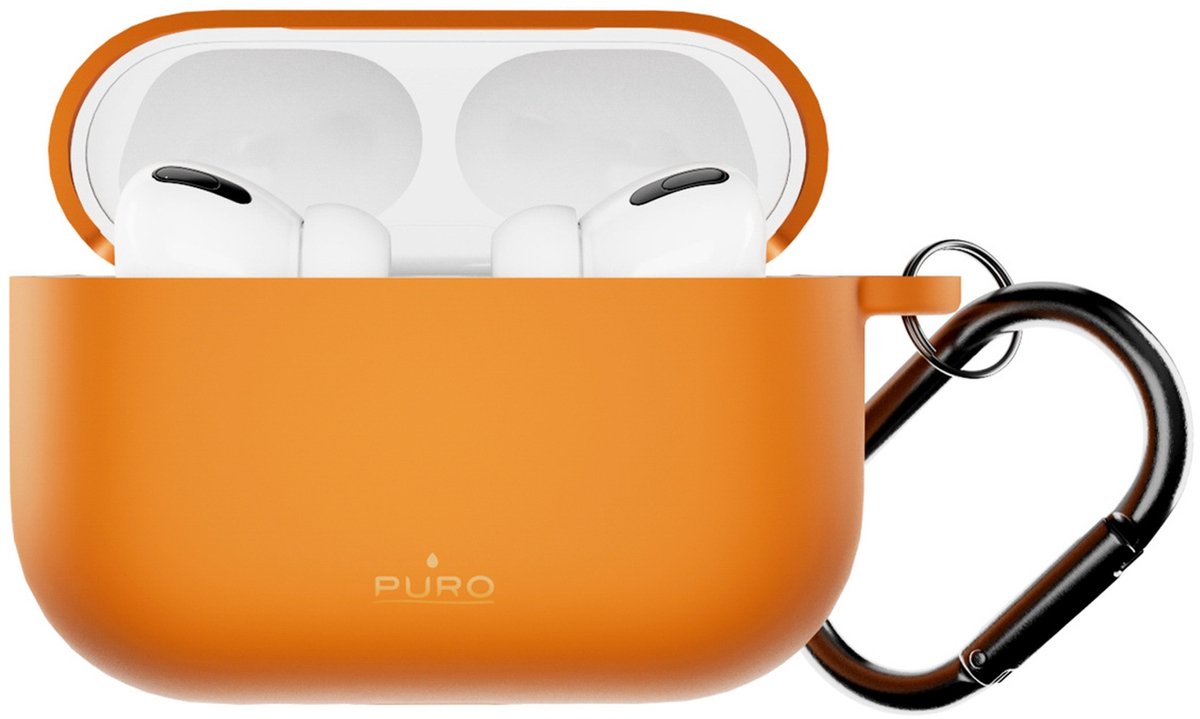 Puro Icon Serie - Hoes voor AirPods Pro 3 - Zacht Siliconen - Oranje - Metal Carabiner