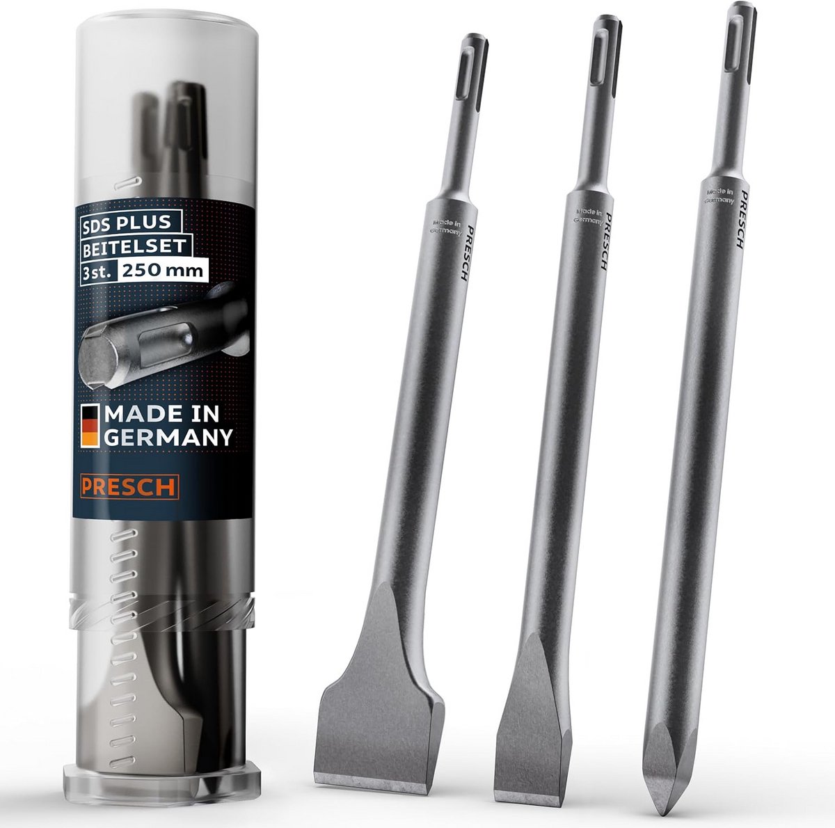 Beitelset 3-delig - Metaalbewerking gereedschap - Materiaal verwijderen - SDS-plus schacht - 250 mm - Metaal