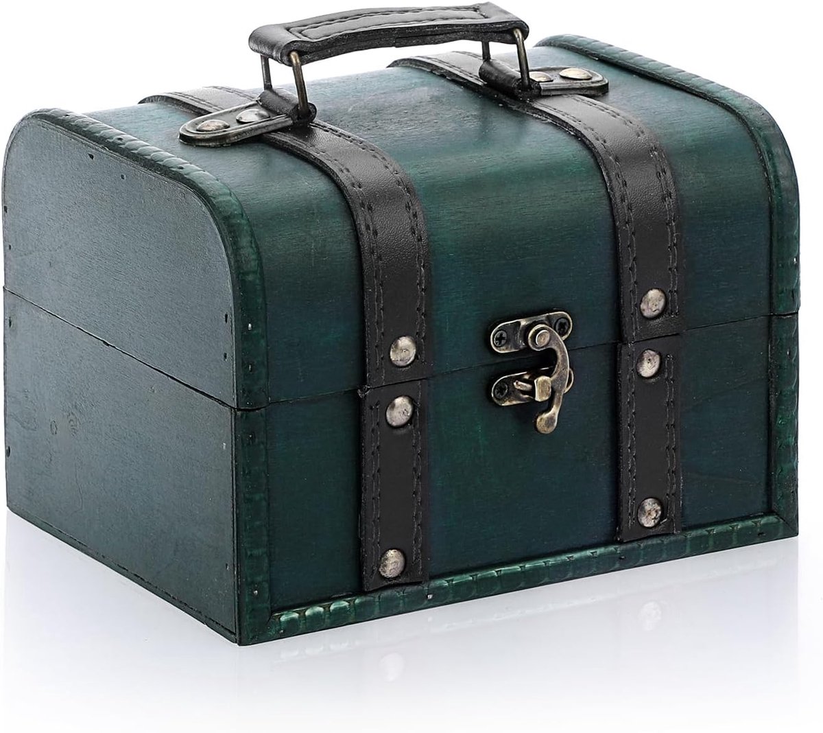 Schatkist Decoratie Doos - Houten Opbergdoos - Sieraden Opbergen - Vintage Stijl - Maat M - Groen