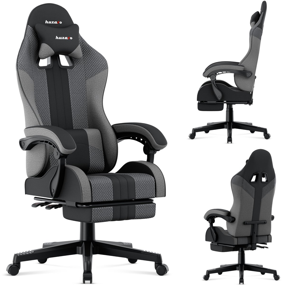 Huzaro Force 4.7 Grey Mesh – Luxe Gamingstoel met Voetsteun en Ergonomisch Design
