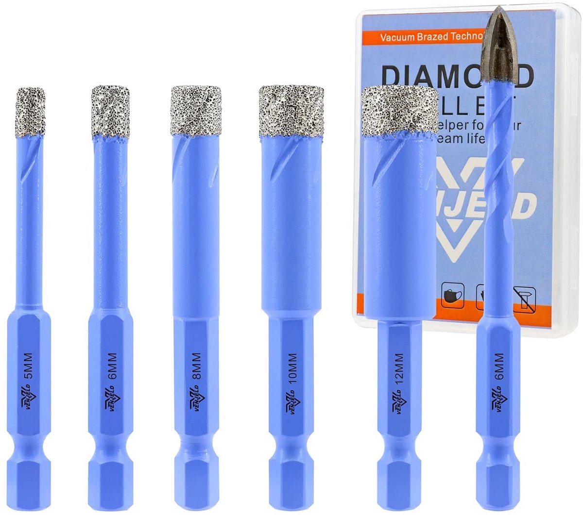 Diamantboren Set - Tegelboren - Keramiek Boren - Vacuüm Gesoldeerd - 5-delig 5-12mm - Zilver