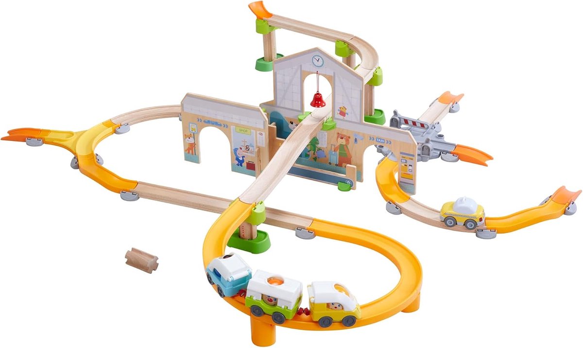 Houten Speelbaan - Ballenbaan Station - Creatief Spelen - 69 Delige Set - 3 Ballen - Multicolor
