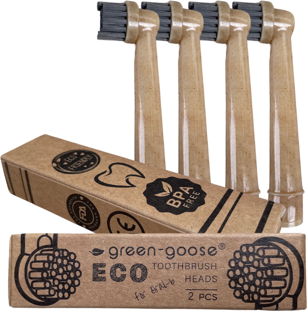 green-goose® Oral B Bioplastic Opzetborstels - 4 Stuks - Plant-based Materiaal - Houtskool Haren - BPA-vrij