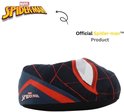 Donkerblauwe Spiderman pantoffel met rode voering, witte en rode ogen. Tekst: Official Spiderman Product.