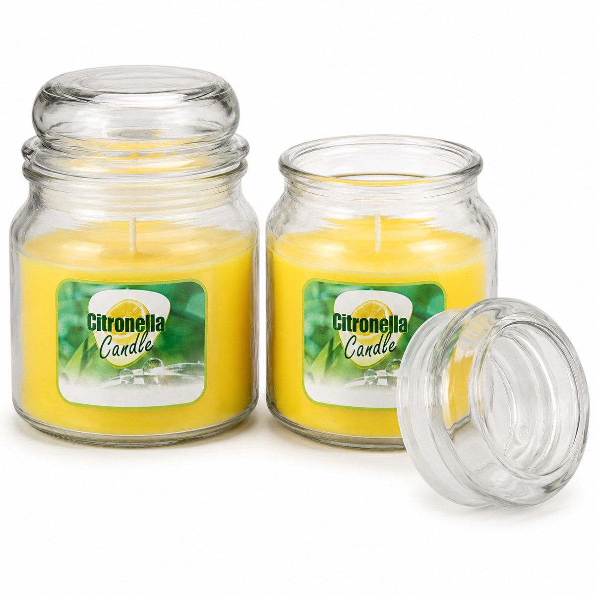 Citronellakaarsen Set van 2 – Houdt Muggen op Afstand – Glazen Pot met Deksel – 2 x 750 g – 350 g Was – Brandduur 65-70 uur – Tuinkaarsen Buiten