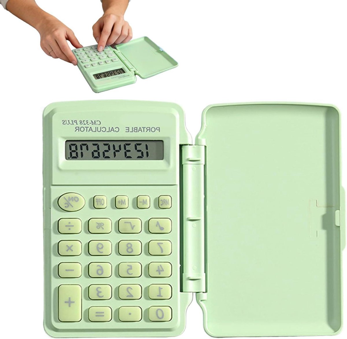 Rekenmachine met Klep - Mini Teller - Dagelijkse Berekeningen - Rustige Kleuren Display - 8 Cijfers LCD - Lichtgroen