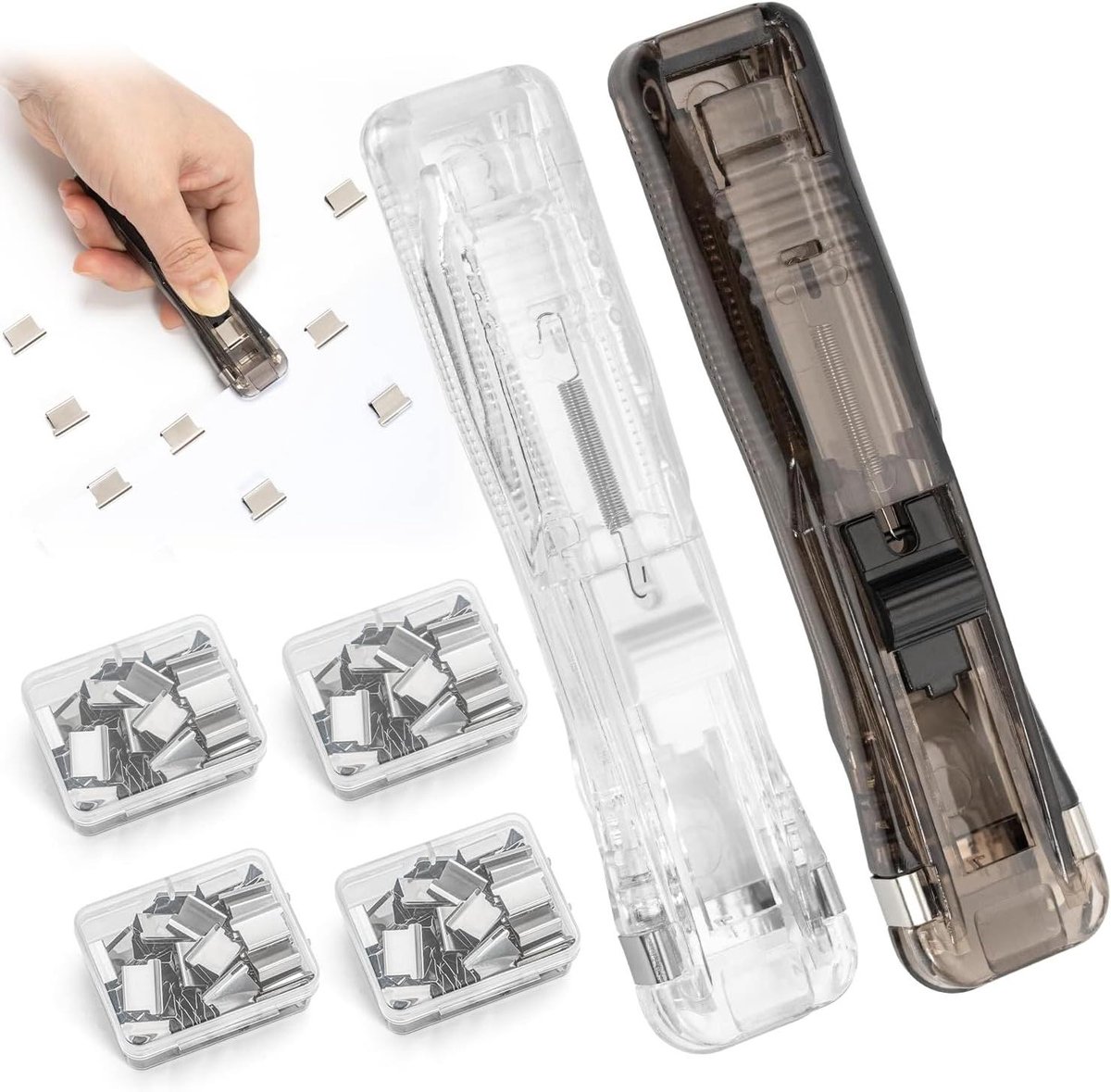 Nietloze Nietmachine Set - Papierklemmen Organizer - Documenten Sorteren - Herbruikbare Metalen Clips - 200 Clips - Zilver