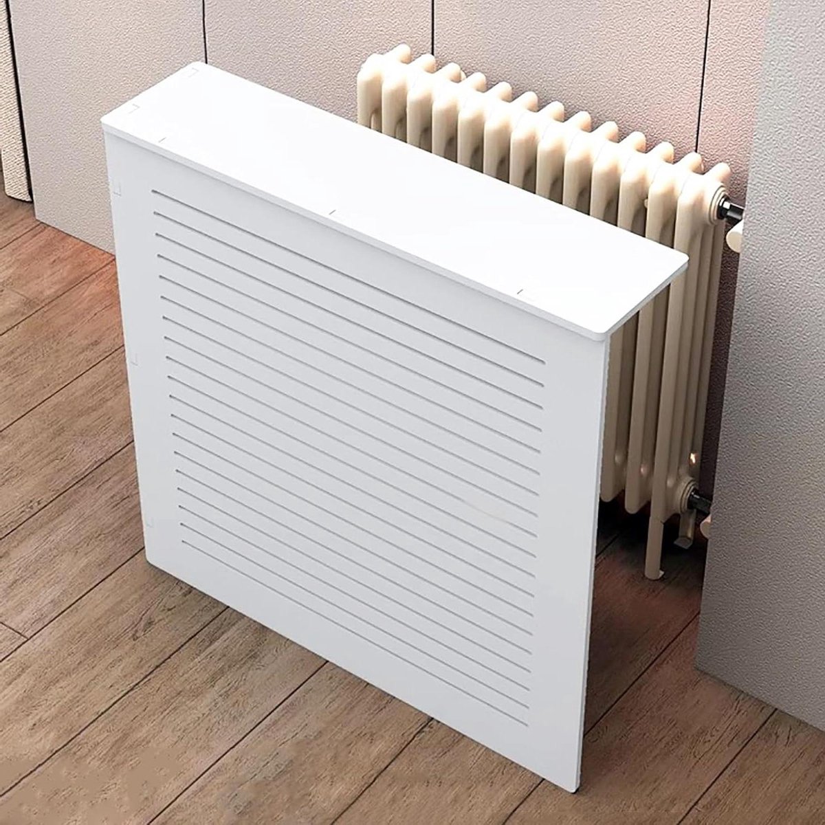 Radiatorafdekking Hout - Verwarmingskast Stijlvol - Ruimte Decoratie - Geventileerde Planken - 40 x 60 x 20 cm - Wit