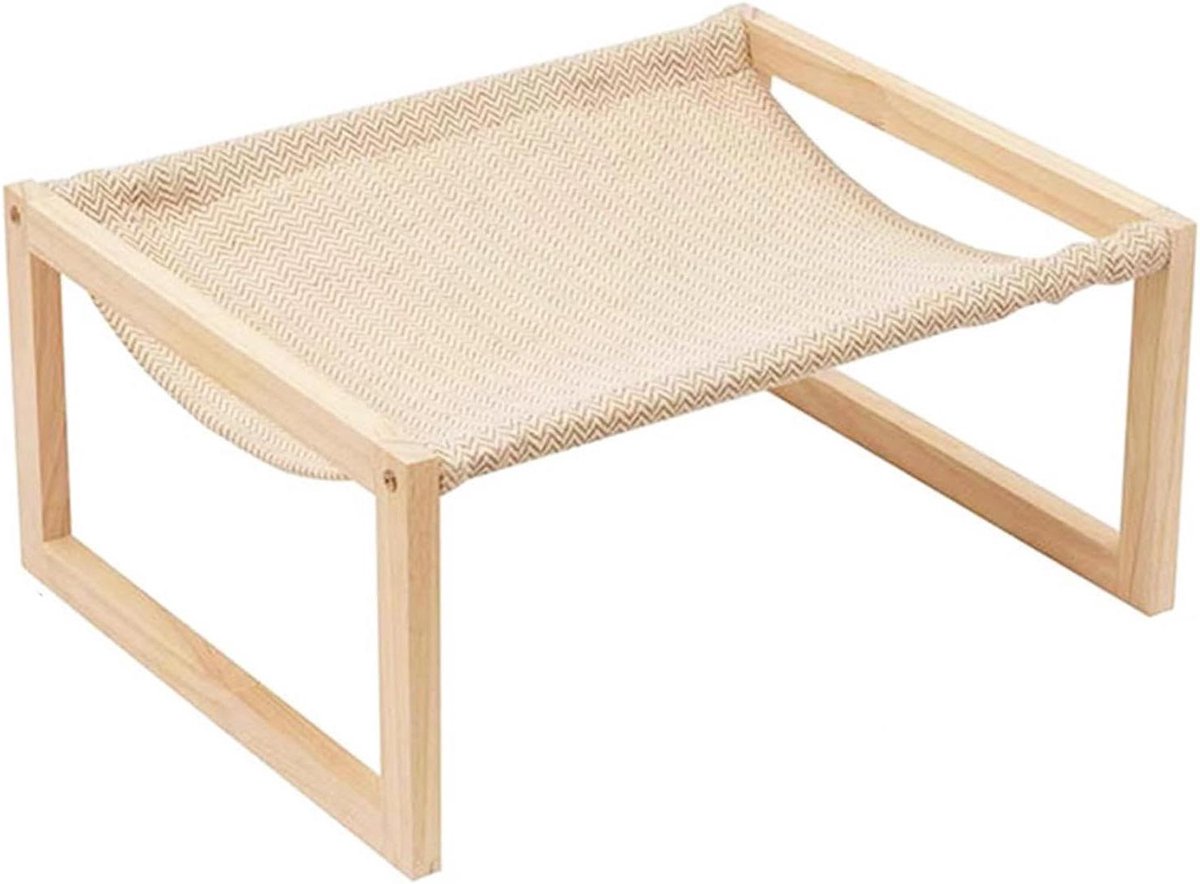 Huisdier Camping Bed - Houten Huisdier Meubel - Comfortabel Slapen - Afneembare Hoes - 52 x 42 x 24.5 cm