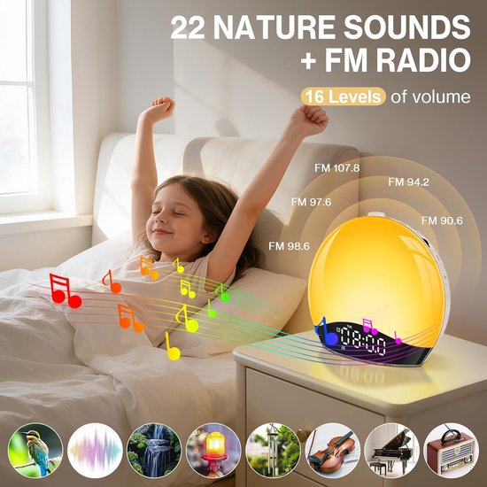 Wake-up Light - Alarm Klok Lichtwekker - Rustig Wakker Worden - Zonsopgang Simulatie - 18 Kleuren - Wit van Wake-up Light — afbeelding 5