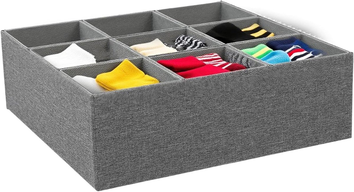 Lade organizer - Opbergdoos kleding - Kleding sorteren - 9 vakken - 31x31x8 cm - Grijs