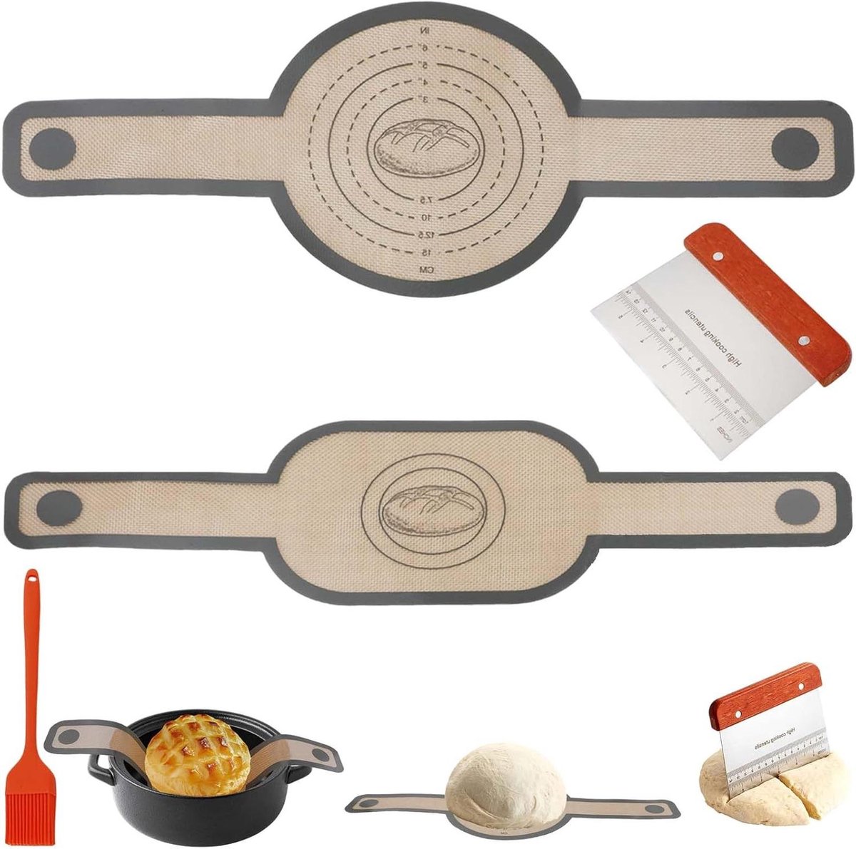 Bakmat set - Broodbak accessoires - Oven bakken - Verlengde handgrepen - 2 stuks - Grijs