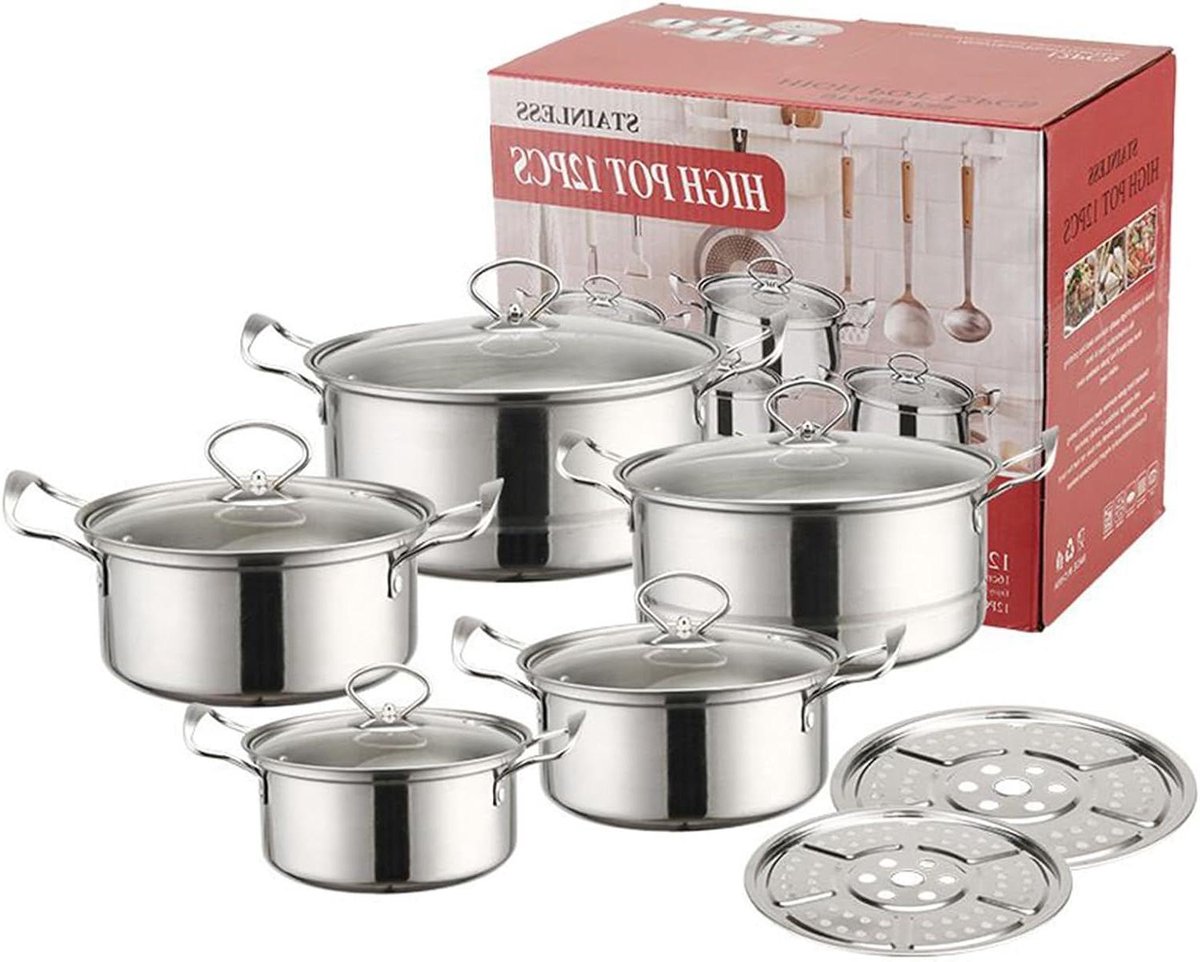 Kookpannenset - Stoofpan Stoompan - Maaltijden Bereiden - Roestvrij Staal - 24 cm - Zilver