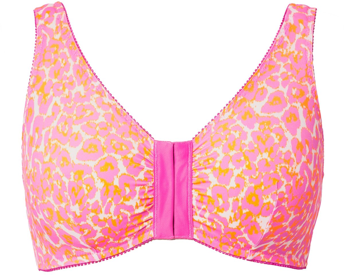 Ulla Popken - Dames - Bustier luipaardmotief voorsluiting zonder beugel - Roze - Maat 95D