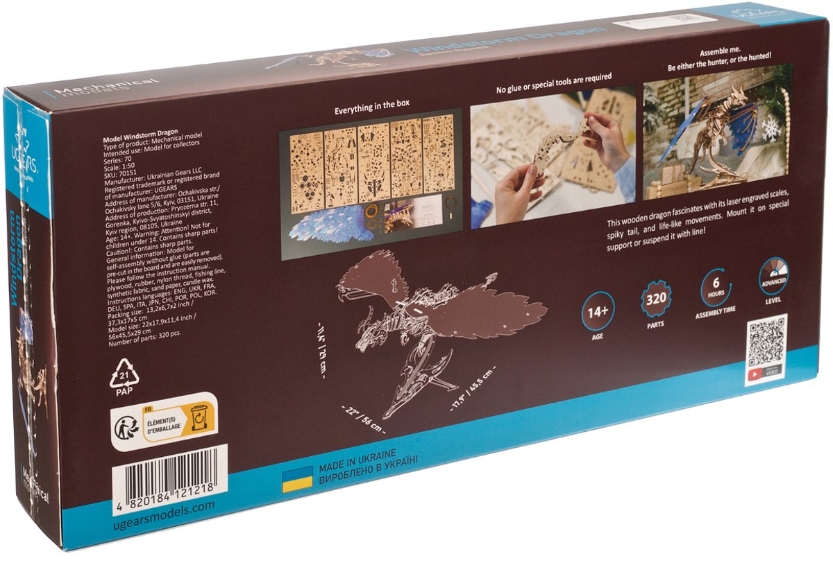 UGEARS 3D Modelbouw - Stormdraak - Mechanisch Bouwpakket Hout - Educatief Speelgoed — afbeelding 8