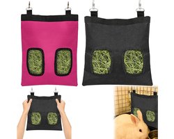 Konijn Hooitas Set - Hooi Voederzak - Kleine Dieren Voeren - Stevig Oxford Materiaal - 2 Stuks - Zwart Roze