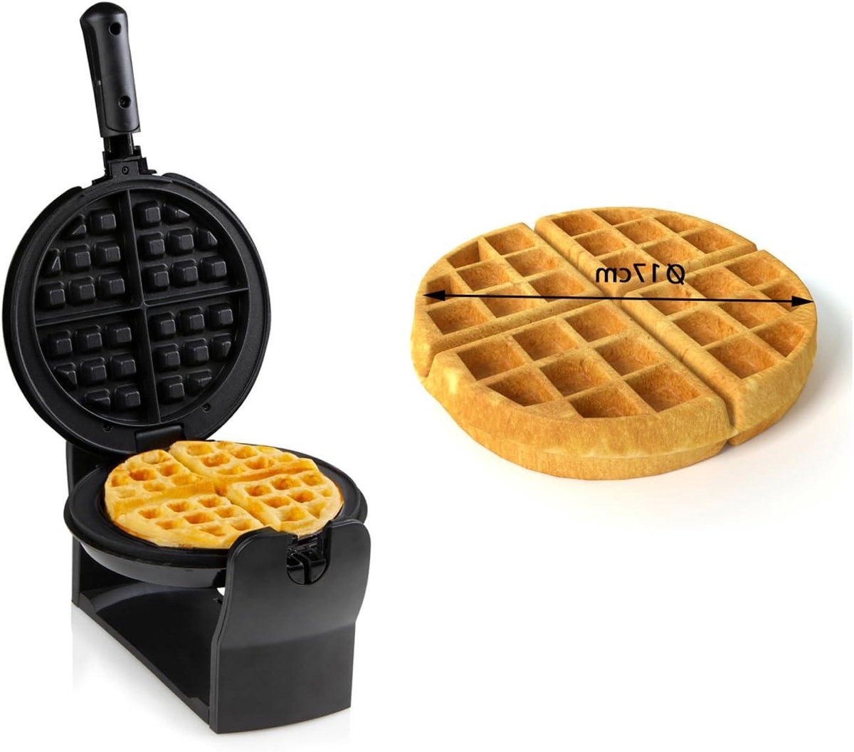Wafelijzer - Apparaat - Lekkere Wafels Maken - 180° Roterend - 4 Wafels - Zwart