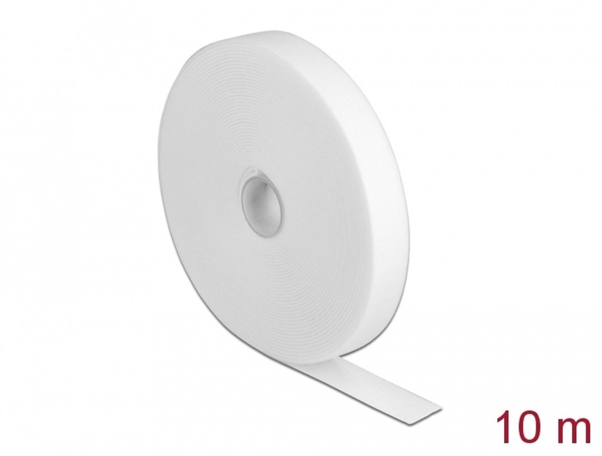 Haak-en-lus tape op rol l 10 meter x w 20 mm wit