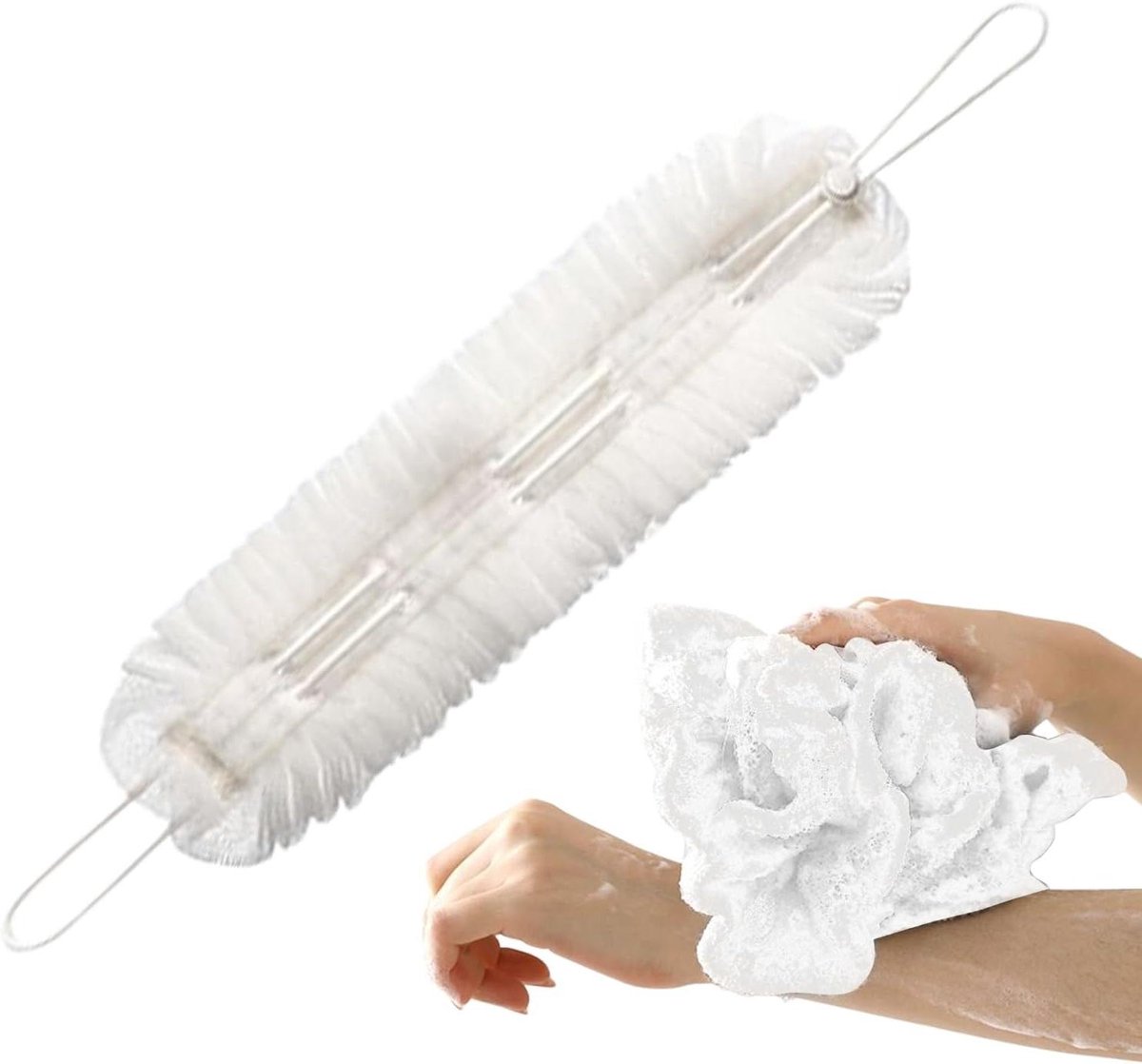 Rugwasmachine Douche - Spons Poef - Huid Reinigen - Snelle Schuimvorming - 49 x 13.5 cm - Grijs