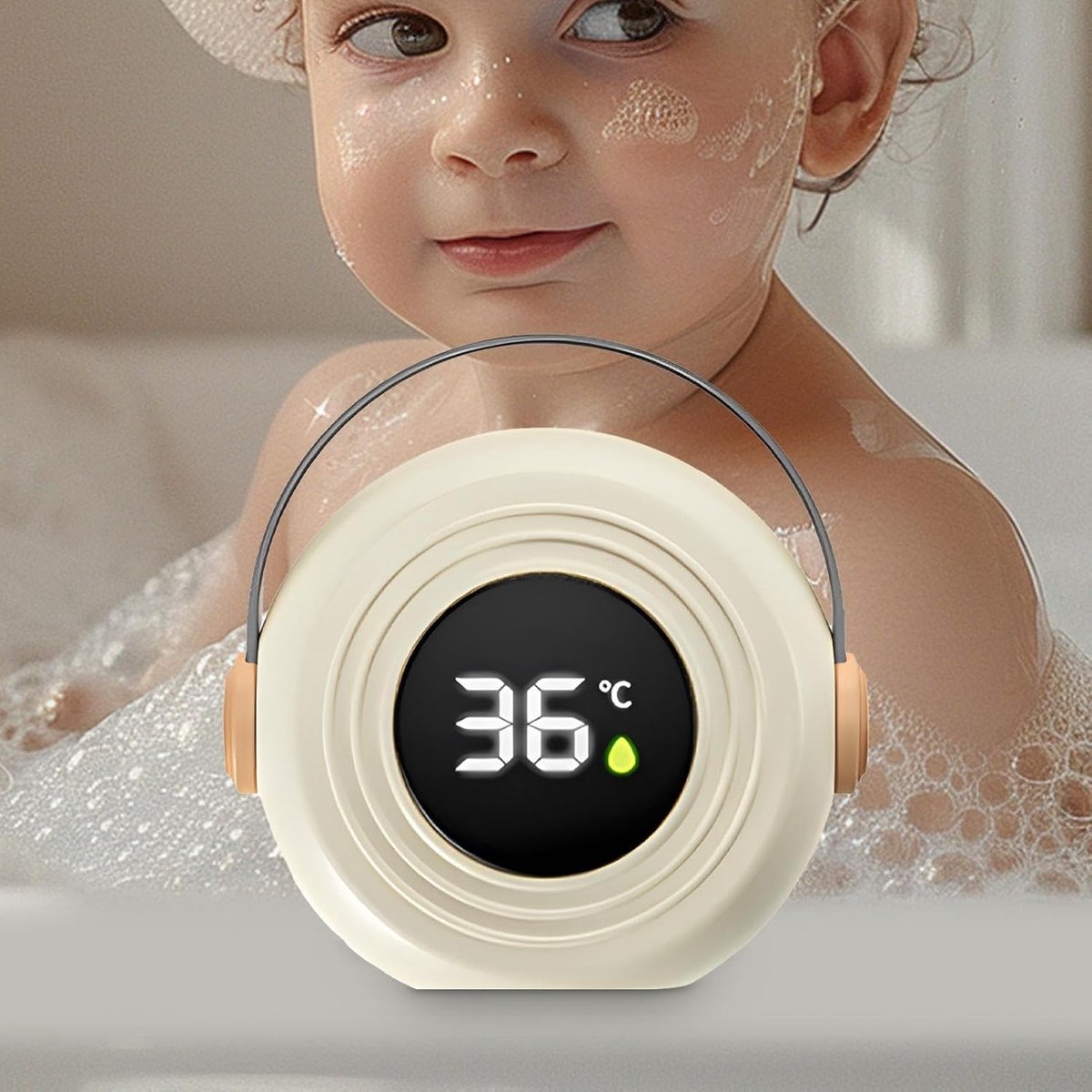 Babybadthermometer - Badmeter Kinderen - Veilig Baden - Driekleurige Waarschuwing - 89 Centimeter - Kaki
