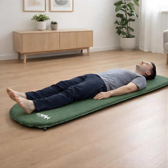 Zelfopblazende slaapmat - Campingmatras comfort - Outdoor slapen - 5 cm dik isolatie - 183 x 51 cm - Groen — afbeelding 3