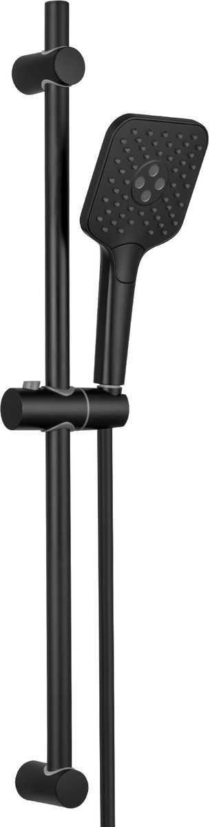 Auralum Max Verstelbare Glijstangset - Doucheset Mat Zwart - 70 cm - Rond Ø 22 mm - 3 Stra
