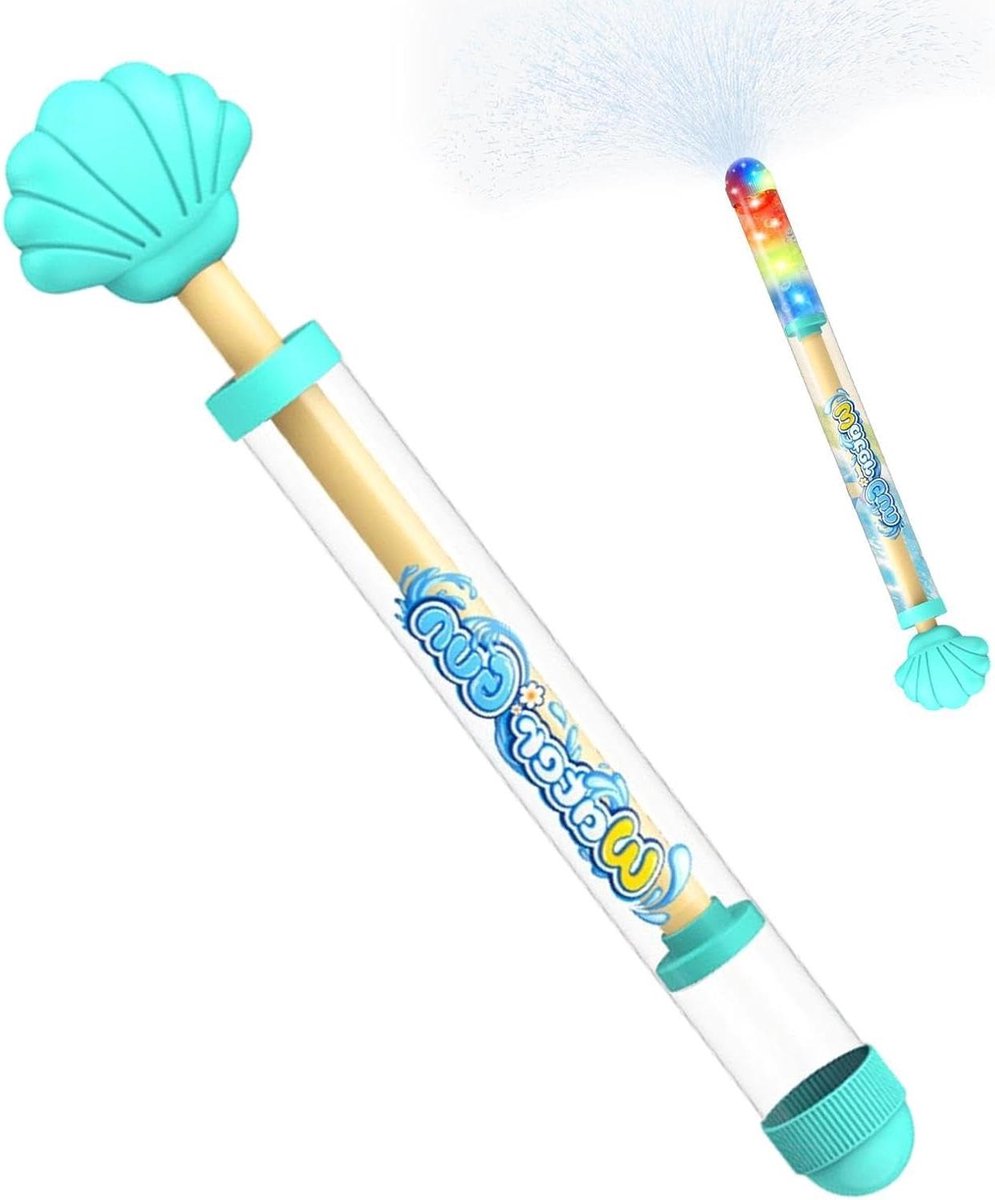 Watersproeier Uittrekbaar - Waterpistool Speelgoed - Buiten Spelen - Lichtgevend Effect - 36 cm - Cyaan Blauw