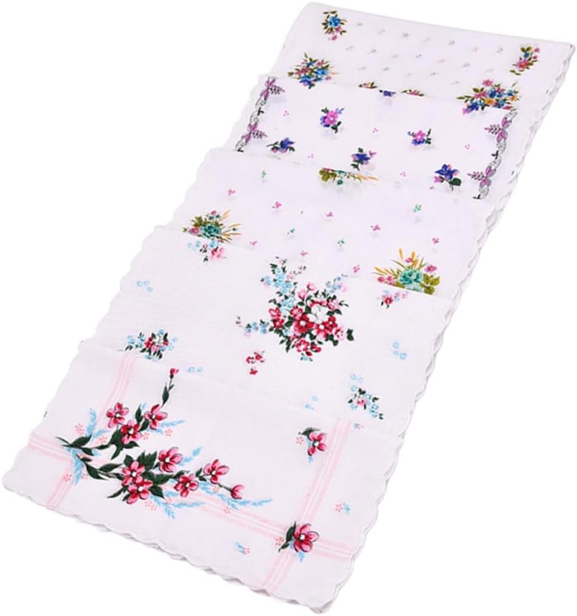 Bloemen zakdoeken - Dames katoen - Dagelijks gebruik - Zachte stof - 10 stuks 28x28cm - Wit