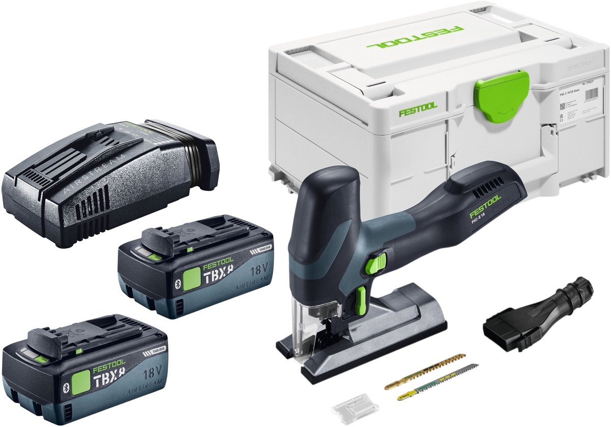 Festool PSC-E 18 EB-Basic accu-pendelzaag 18 V 40 mm + 2x accu 8,0 Ah + oplader + Systainer