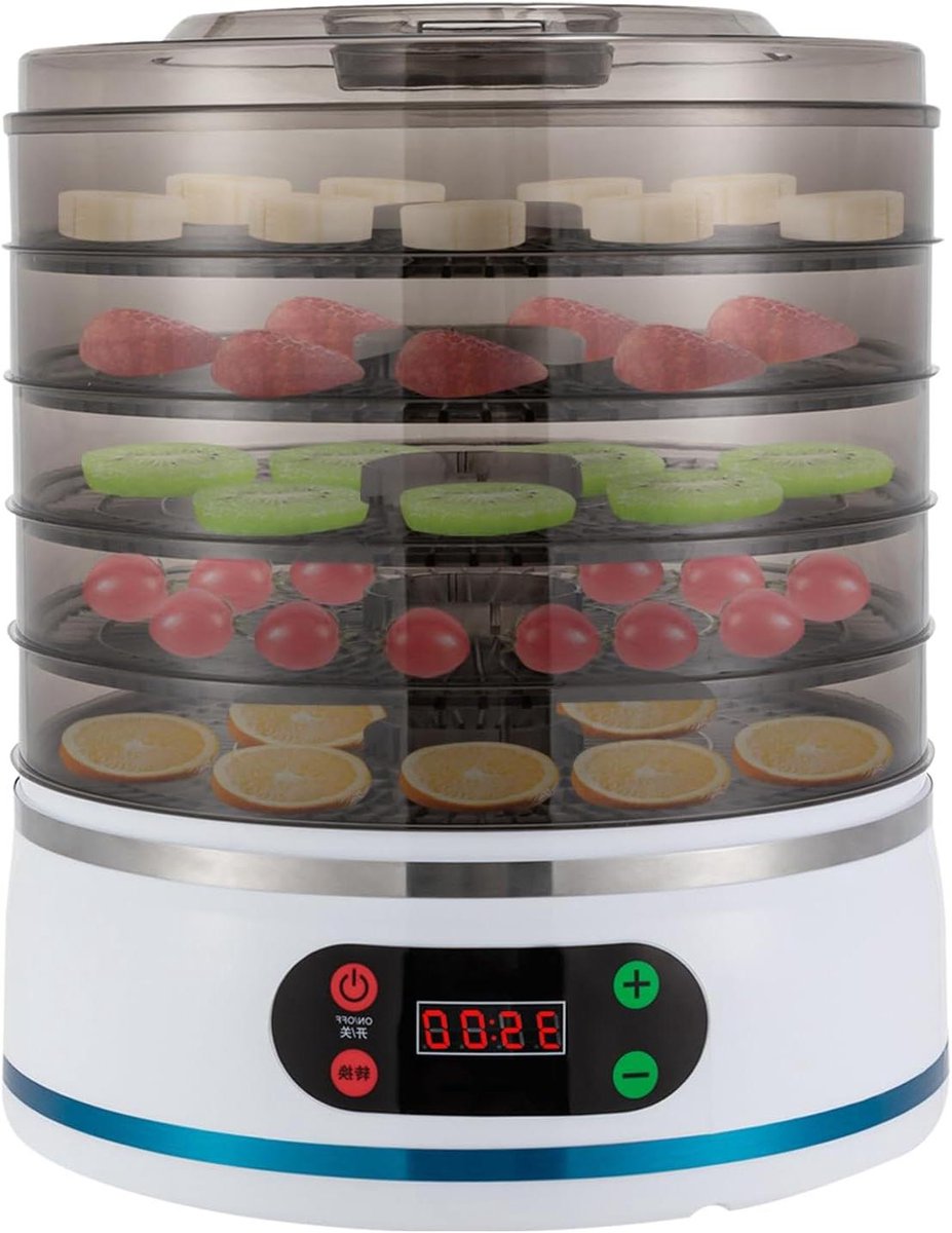Voedseldroger - Fruitdroger - Gezond Eten Maken - Instelbare Temperatuur - 5 Lagen - Wit