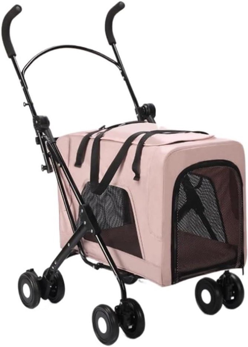 Hondenbuggy - Huisdierwagen Kattenwagen - Comfortabel Reizen - Afneembare Tas - 50x56x96cm - Roze